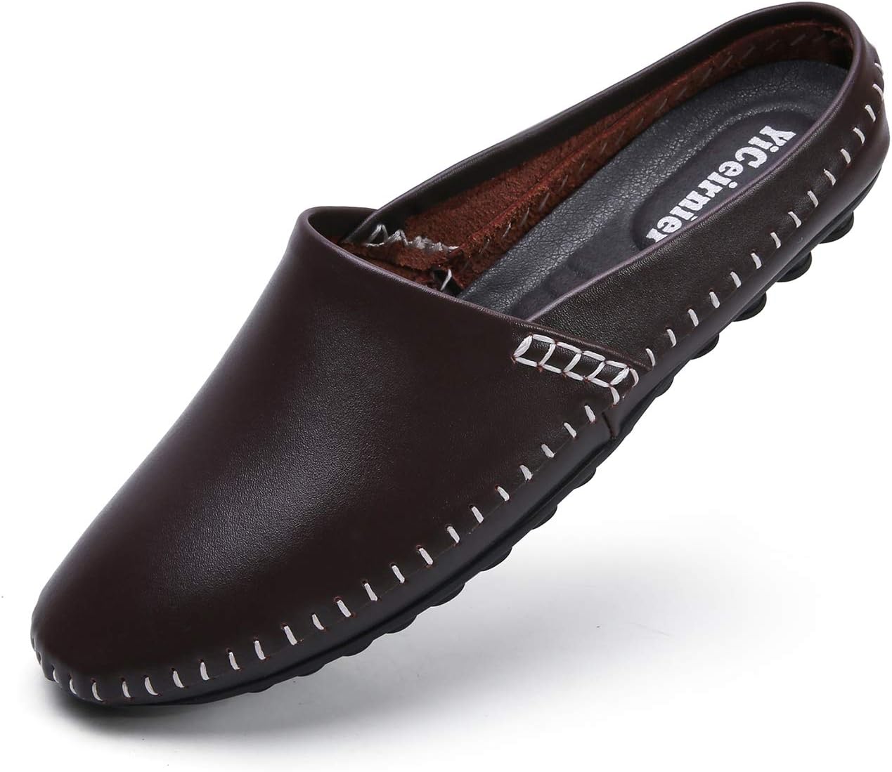 

Мужские мюли-клоги с перфорацией из кожи, дышащие, с удобной посадкой, повседневные лоферы Yiceirnier, коричневый