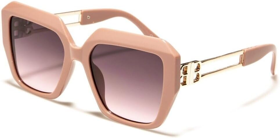 

Женские солнцезащитные очки Dweebzilla BB Oversized Classic Square Jackie O Luxury Sunglasses Shades Large Big Trendy UV400 Hybrid, Pastel Pink & Gold Frame - Purple Gradient Lenses
