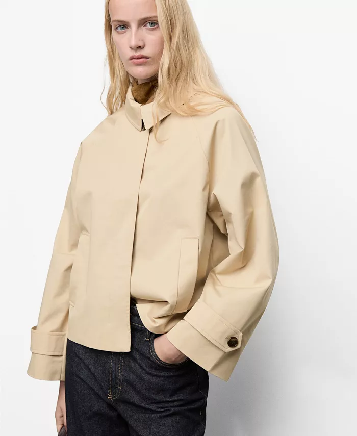 

Женский короткий свободный тренчкот с эполетами Mango, загар/бежевый