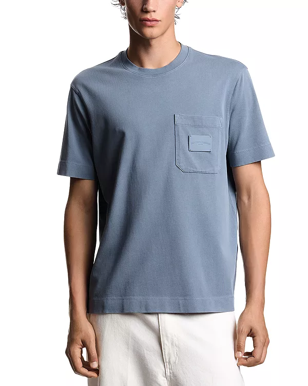 

Футболка-Джерси с кожаной нашивкой с логотипом. Emporio Armani, синий