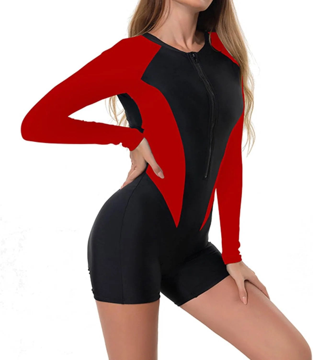 Generic Купальник женский спортивный бойлег с длинным рукавом для тренировок, серфинга и плавания, с поддержкой живота