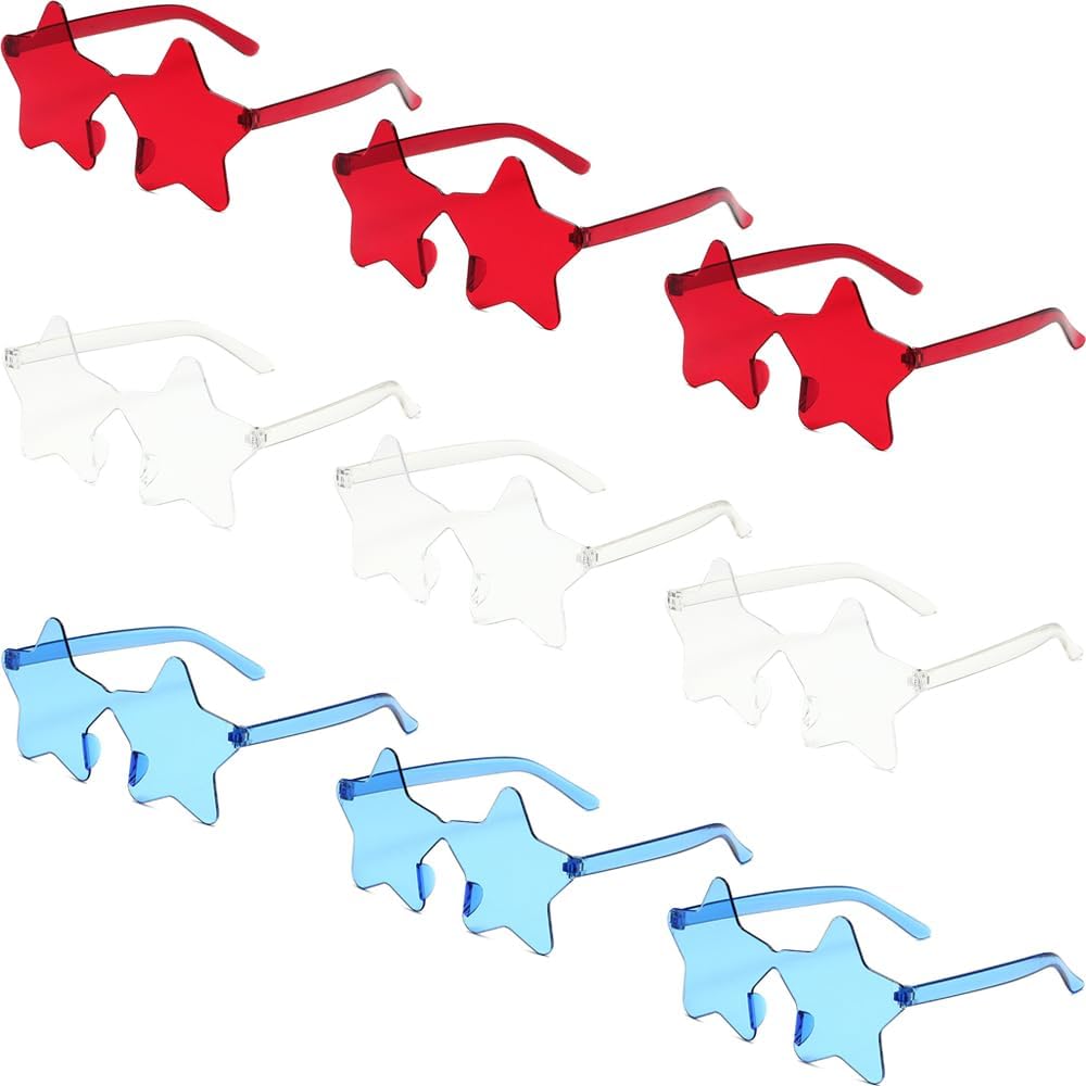 

Набор из 9 солнцезащитных очков в форме звезды, разноцветные очки без оправы в форме звезды, универсальные сувениры для вечеринок на пляже, у бассейна и на открытом воздухе MIUSKATL, Flag