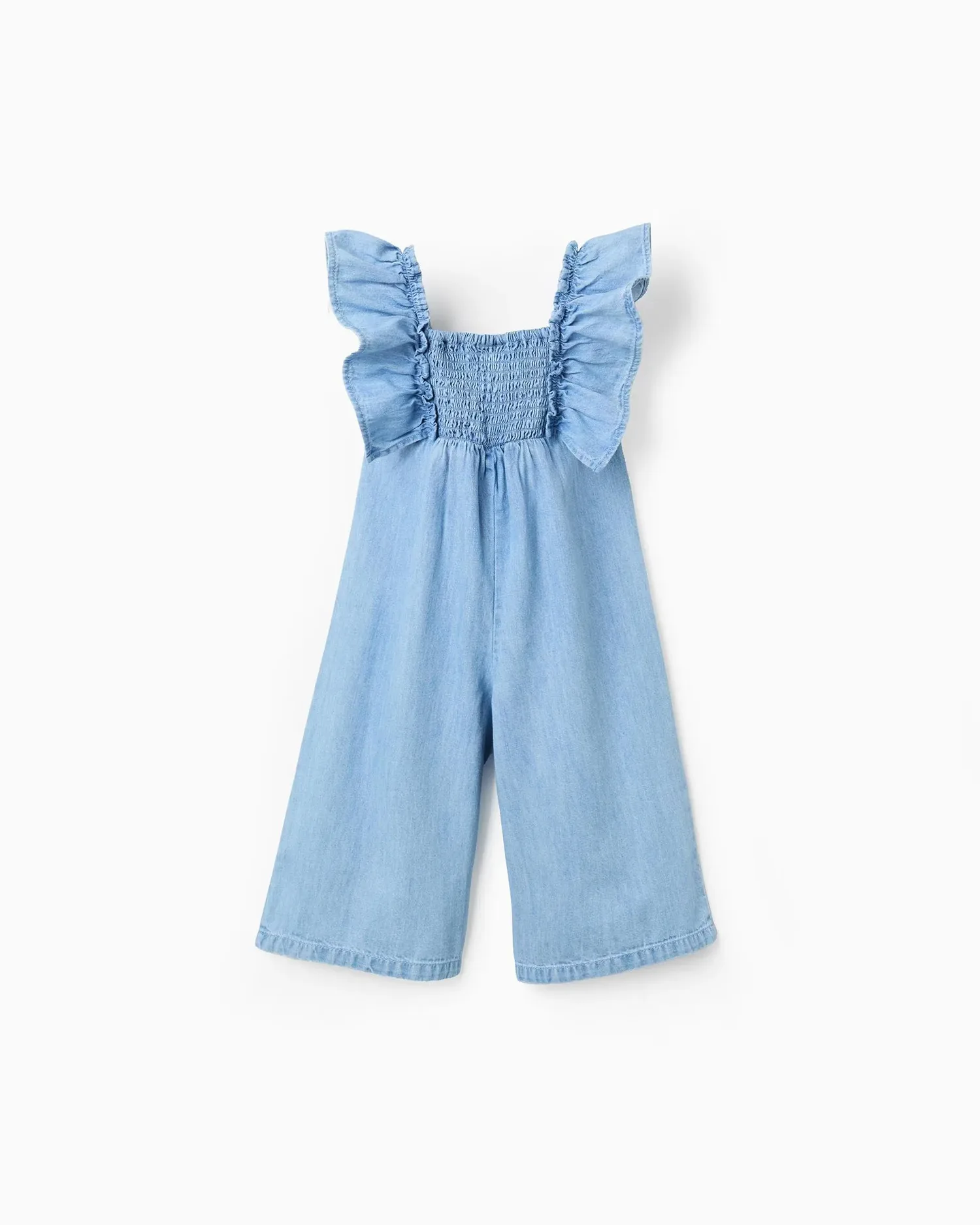 Детский комбинезон для девочки джинсовый, 100% хлопок и с оборками Zippy, светло-голубой — фото 3