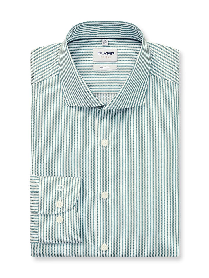 

OLYMP Рубашка "Уровень 5" - облегающий крой - зелено-белая