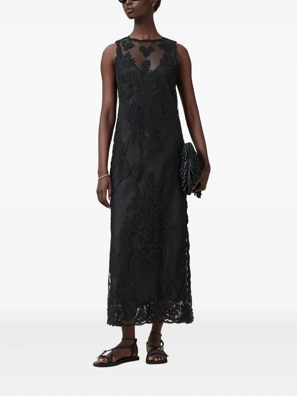 

Платье макси с цветочной вышивкой Rye AllSaints, черный
