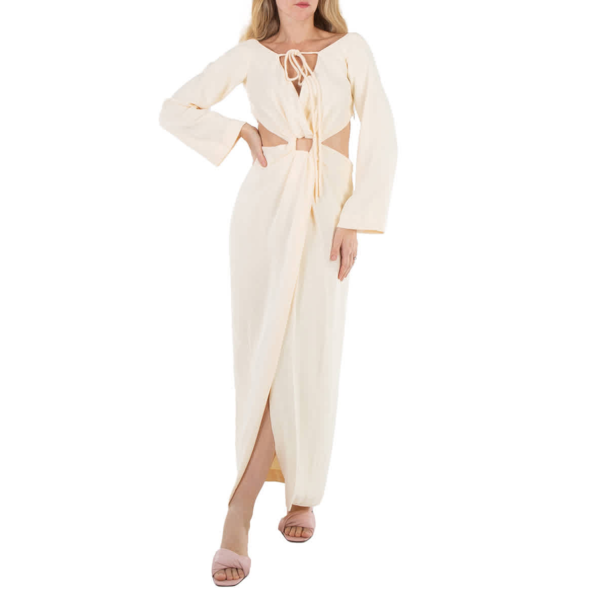 

Платье Nanushka Kacela с длинными рукавами и разрезом спереди, светло-бежевый