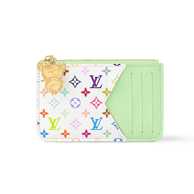 

Louis Vuitton X Такаши Мураками Роми, держатель для карт, зеленый чай/белый, разноцветный