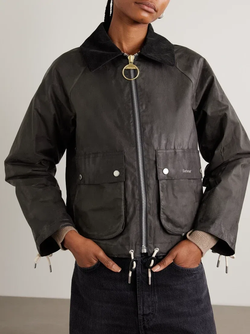 Куртка из вощеного хлопка с отделкой из коричневой кожи и вельвета Barbour, черный — фото 3