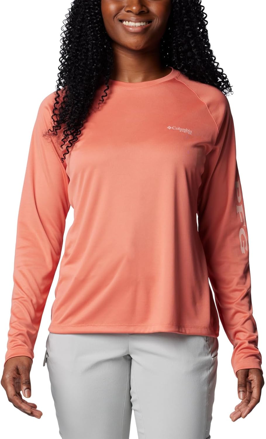 

Columbia женская футболка Tidal Tee II с длинным рукавом, Faded Peach/Faux Pink Logo