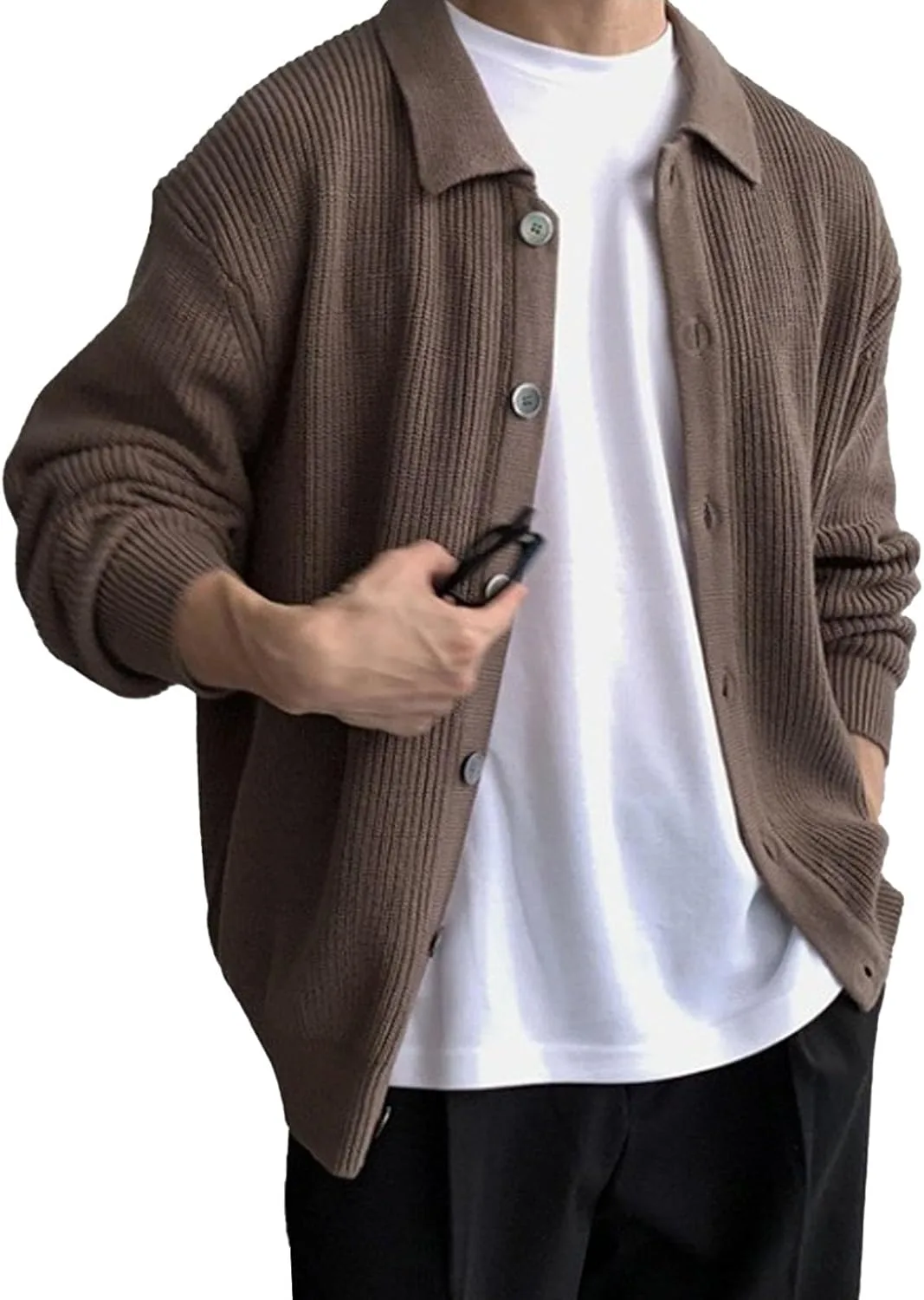 

Мужской кардиган с лацканами и пуговицами, вязаный, из хлопка, для осени и зимы QOAAIE