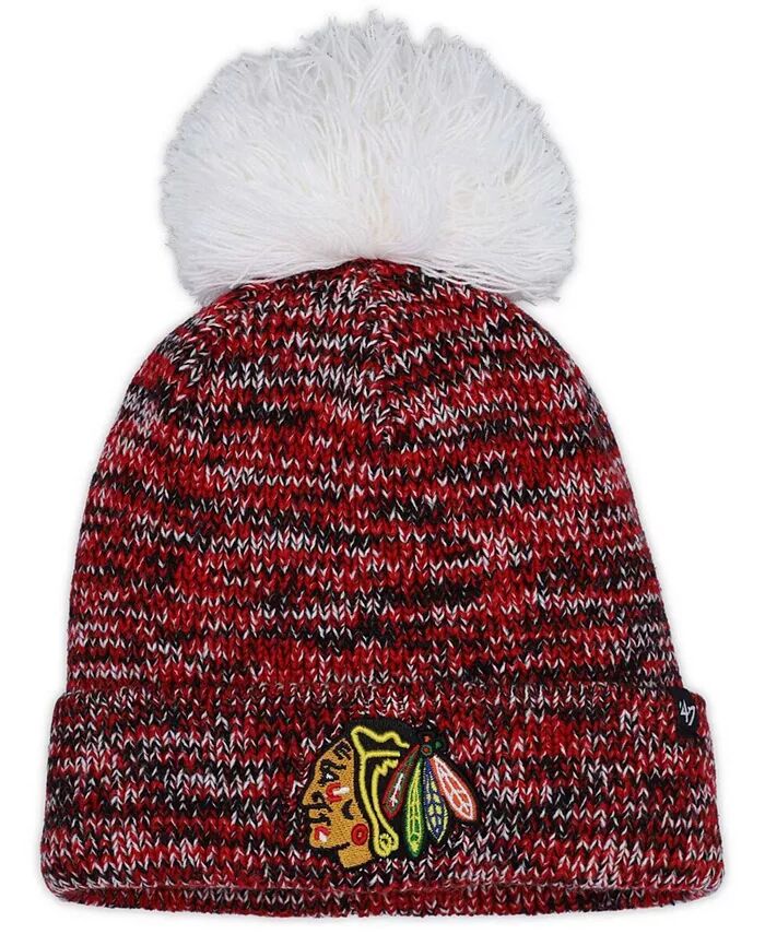 

Женская черная вязаная шапка Chicago Blackhawks Triple Cross с манжетами и помпоном '47 Brand