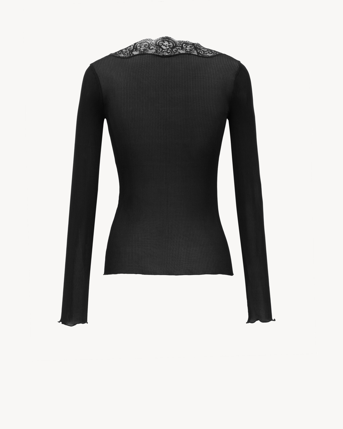 Кардиган с кружевами из рубчатого шелка Saint Laurent, черный — фото 2