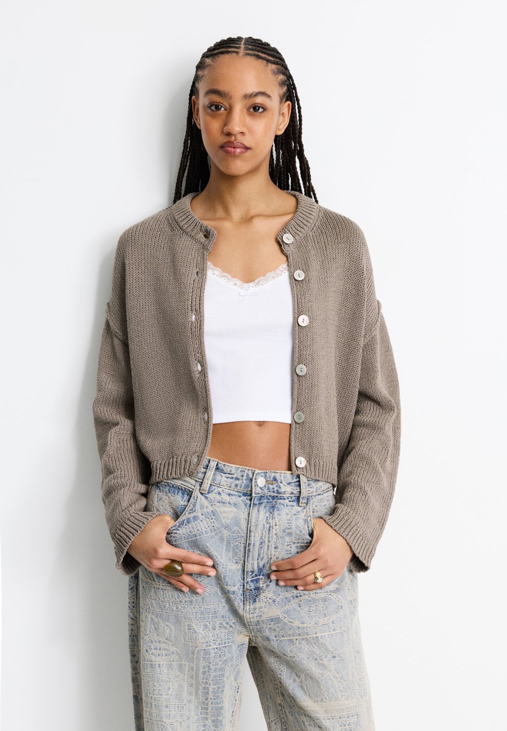 

Кардиган BUTTONED PULL&BEAR, темно-коричневый