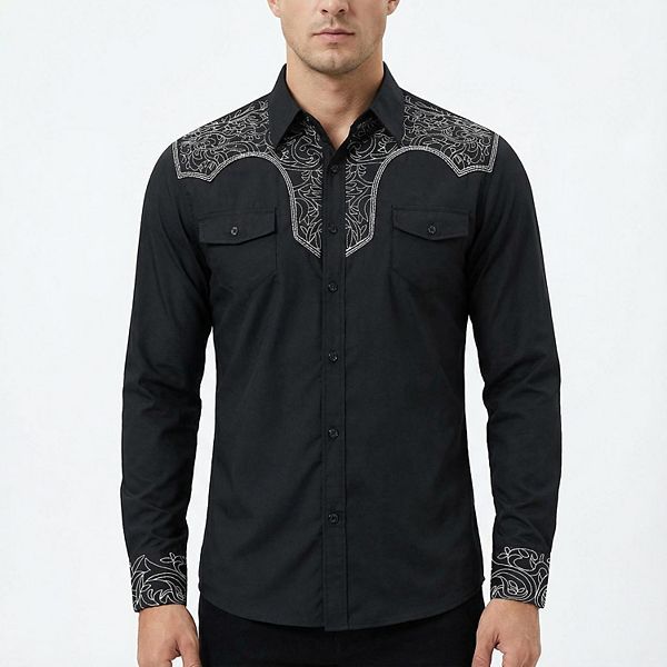 

Мужская ковбойская рубашка с длинным рукавом, вышивкой и карманами Maxxis Merch, White On Black