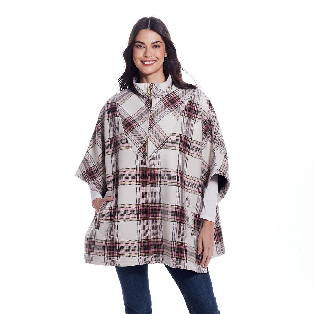 

Женское флисовое пончо с молнией Weathercast, цвет Pink Olive Plaid