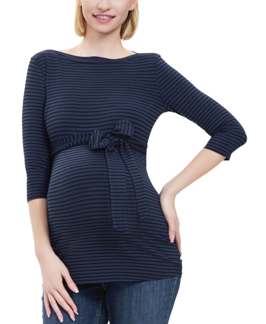 

Полосатая блузка для беременных с вырезом-лодочкой kimi + kai, Navy