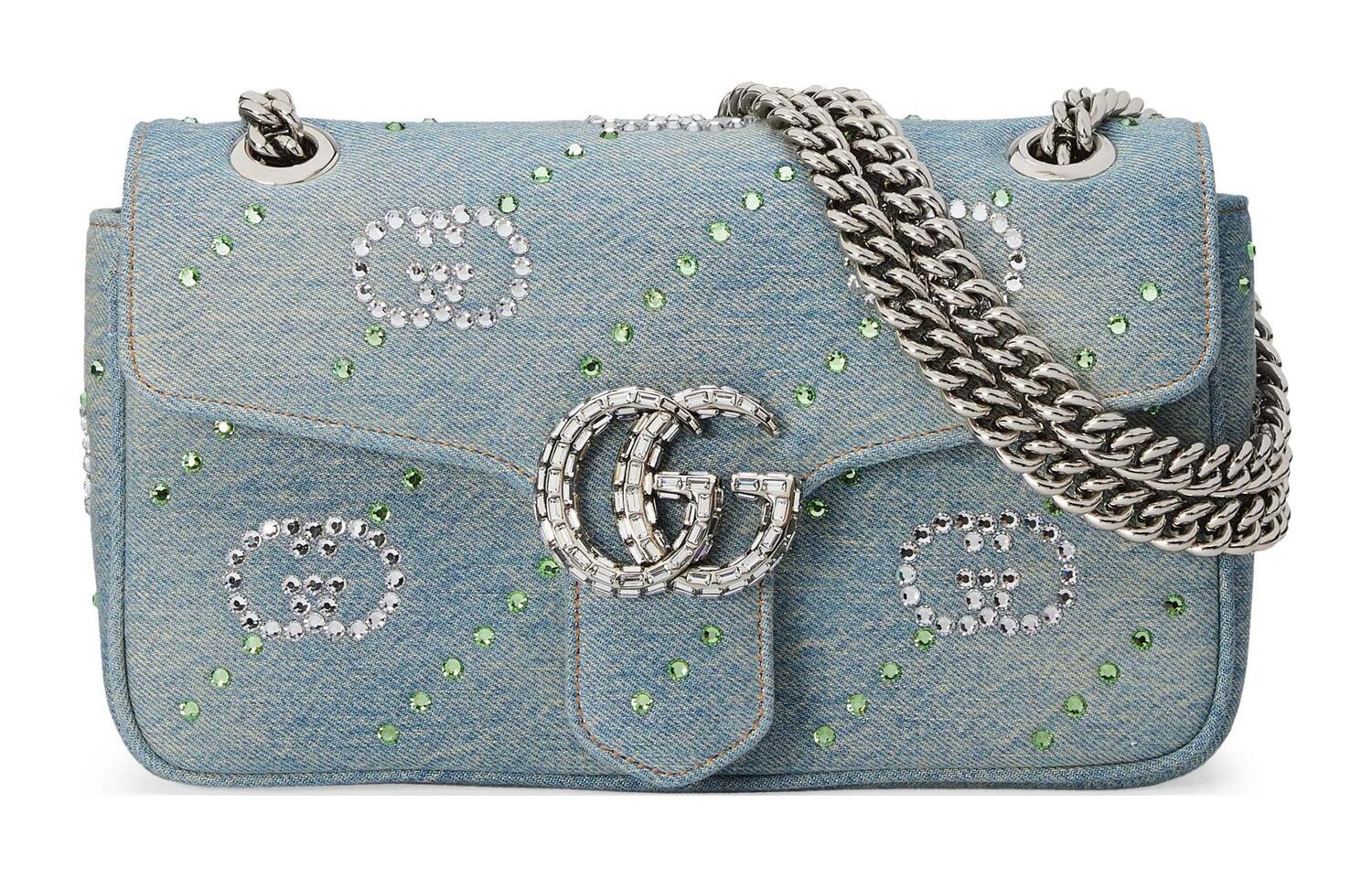 

GUCCI GG Marmont Джинсовая Переносная Сумка Через Плечо Женская Светло-Голубая