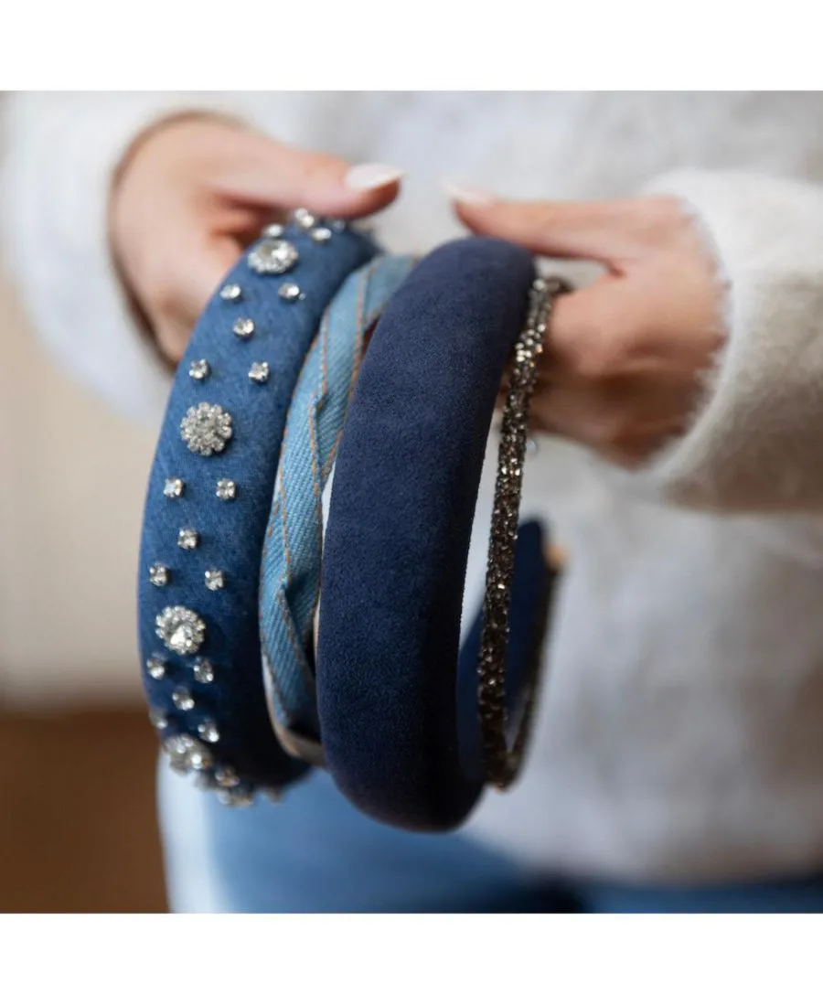 Классическая мягкая повязка на голову - джинсовая с стразами Headbands of Hope, синий — фото 4