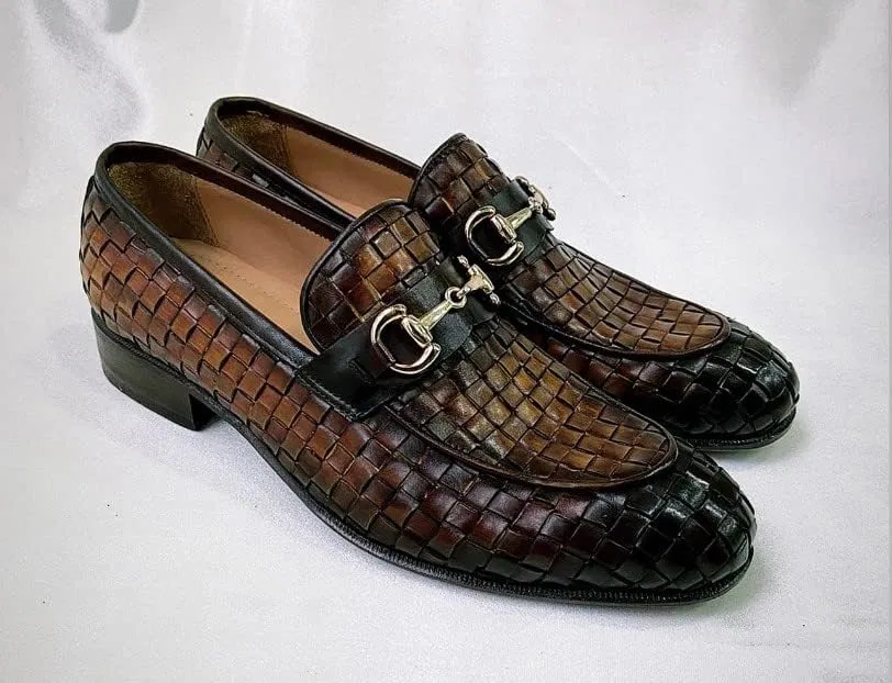 Лоферы Tucci Di Lusso Burnished Brown Chequeboard Woven Italian Leather Handmade Luxury, коричневый — фото 4