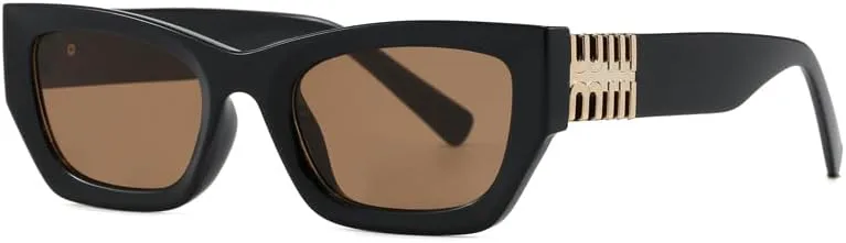 

Стильные прямоугольные солнцезащитные очки «кошачий глаз» для женщин — модная крупная оправа с декоративными элементами, защита от УФ-излучения ENSARJOE, Black/Brown