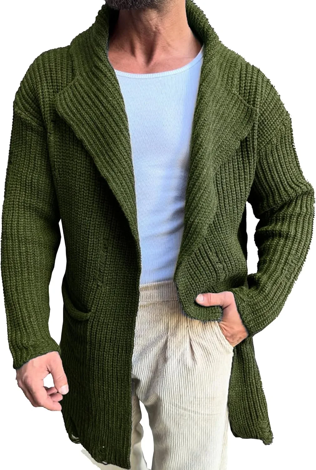 

Мужской вязаный кардиган Mid-Length с воротником шаль Slim Fit JEKE-DG