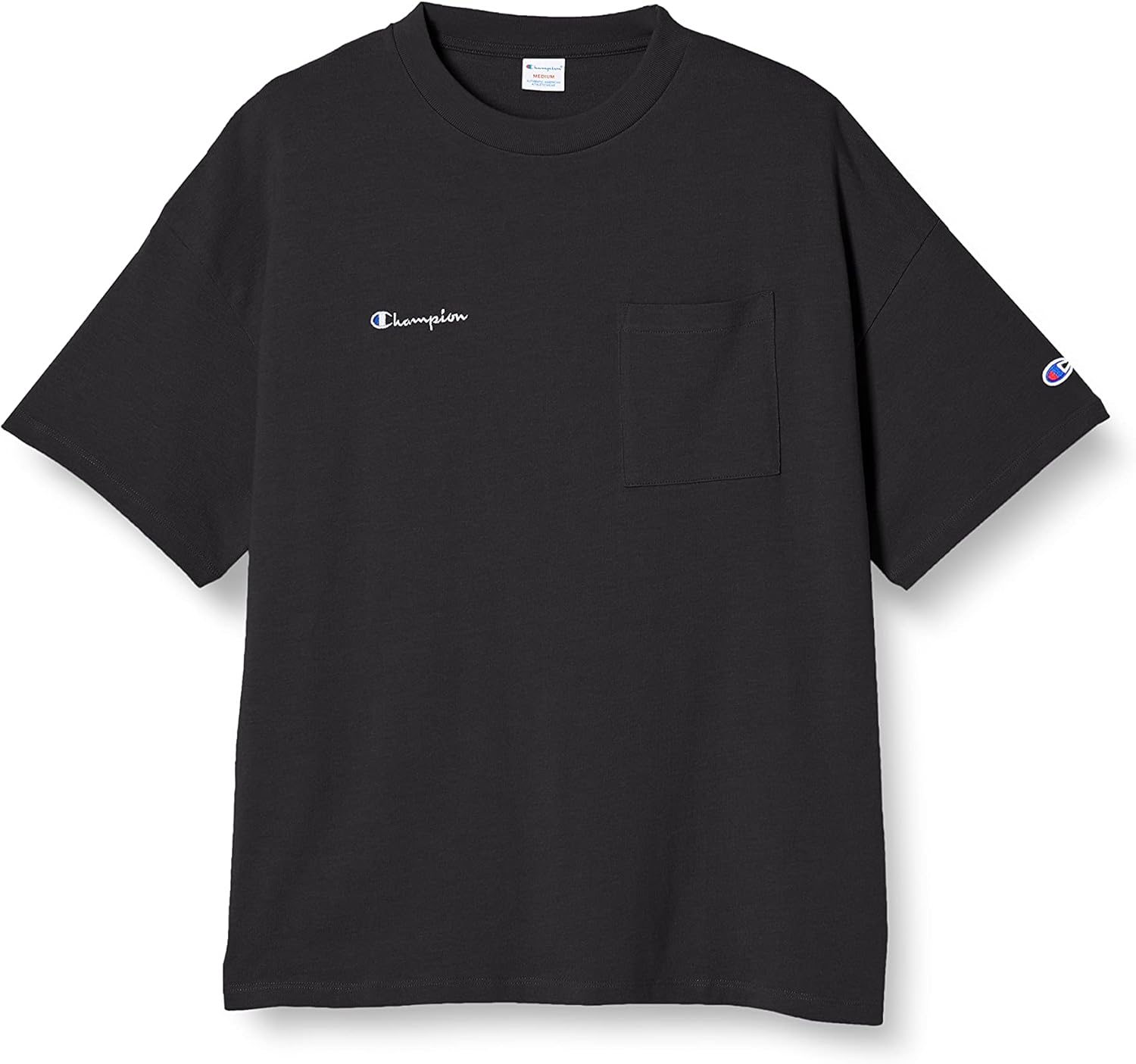 

Мужская футболка Champion Campus C3-U303 с коротким рукавом и карманом, дышащая, эластичная, износостойкая, антибактериальная, без запаха, с логотипом, черный