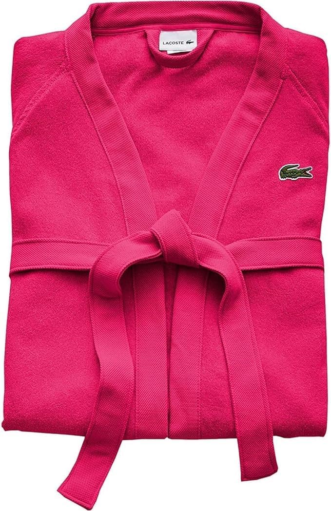 Lacoste Classic Pique халат, 100% мягкий махровый хлопок, унисекс взрослый банный халат, впитывающий и быстросохнущий, один размер подходит большинству, Magenta — фото 3