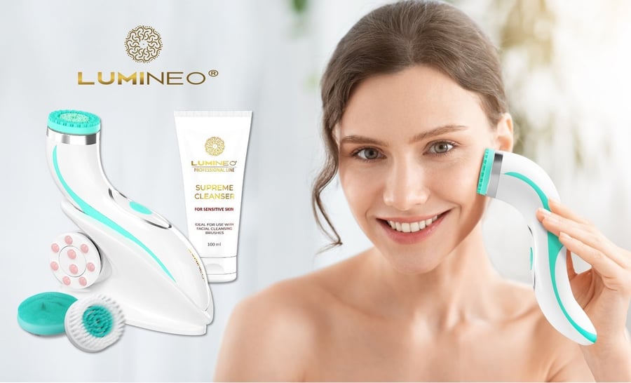 Lumineo, щетка pro, 4 насадки + гель для чувствительной кожи, бирюзовый — фото 2