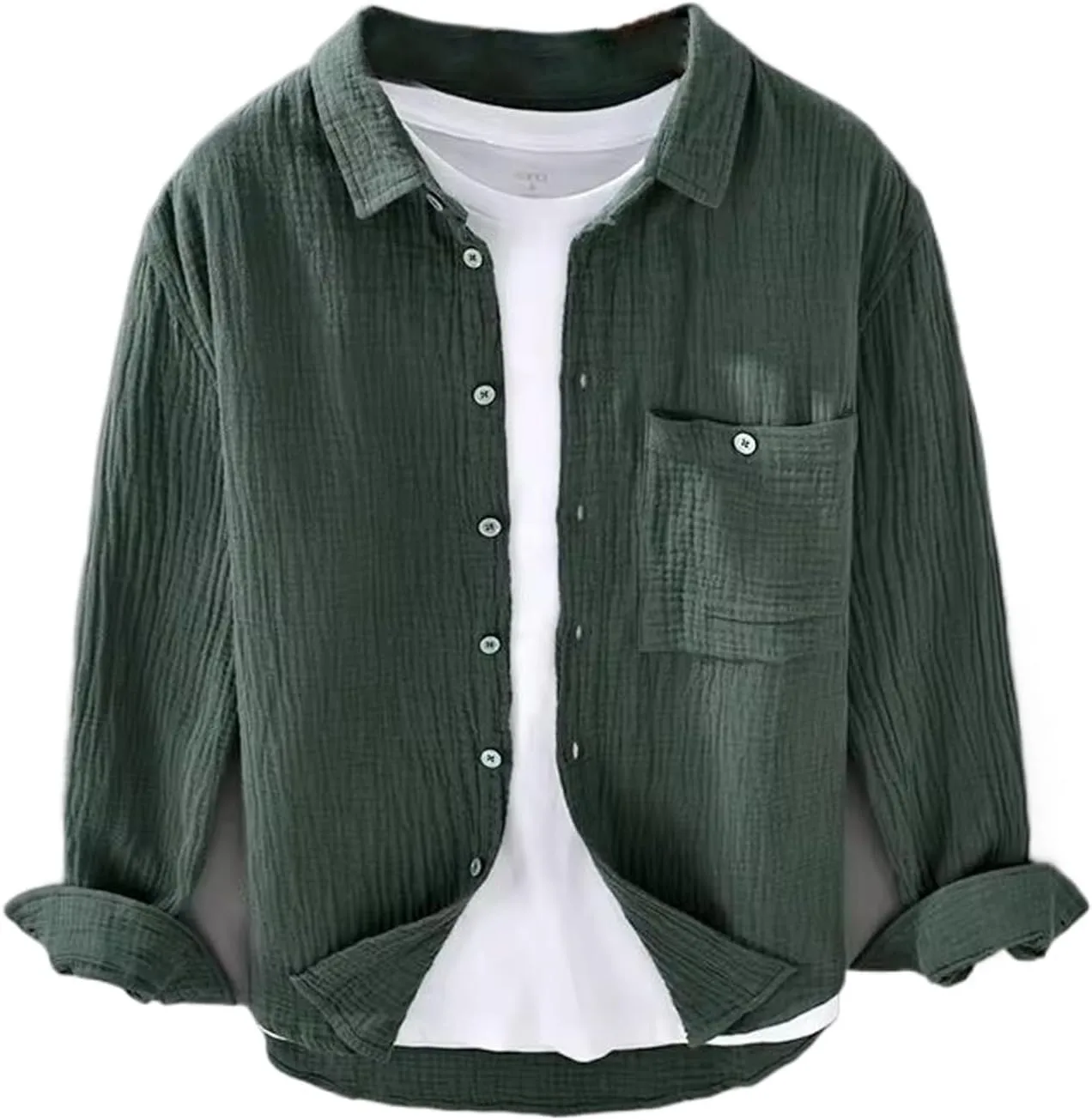 

Мужская осенняя рубашка из двойного слоя пряжи белого цвета с длинными рукавами Casual из мятого хлопка и льна MQMYJSP