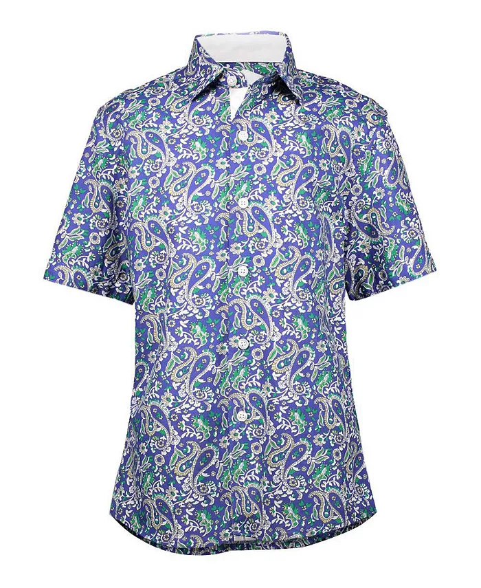 

Голубая рубашка с коротким рукавом в пастельном узоре, Slim Fit, для подростков Big Boys Elie Balleh, синий