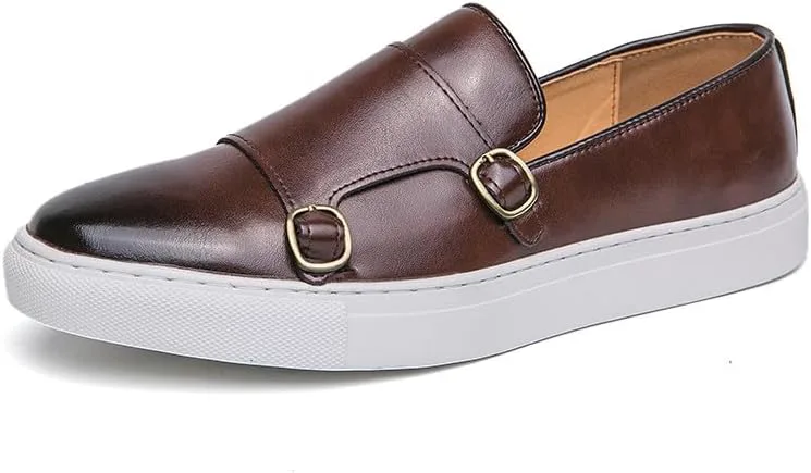 

Мужские туфли Santimon с двойными монковыми пряжками, классический круглый носок, современные формальные кожаные туфли без шнурков, коричневый