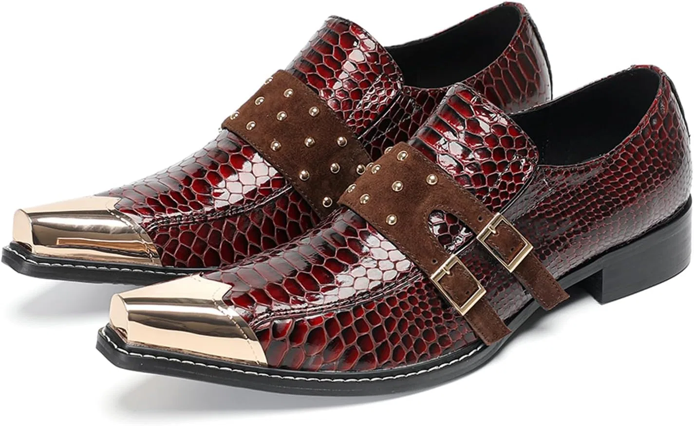 Туфли Schuhe Für Herren, Persönlichkeit, Atmungsaktive Freizeit-Modeschuhe, Business-Lederschuhe Mit Metallkappe Für Party, Freizeit, Hochzeit HGTREDPK, Rot — фото 3