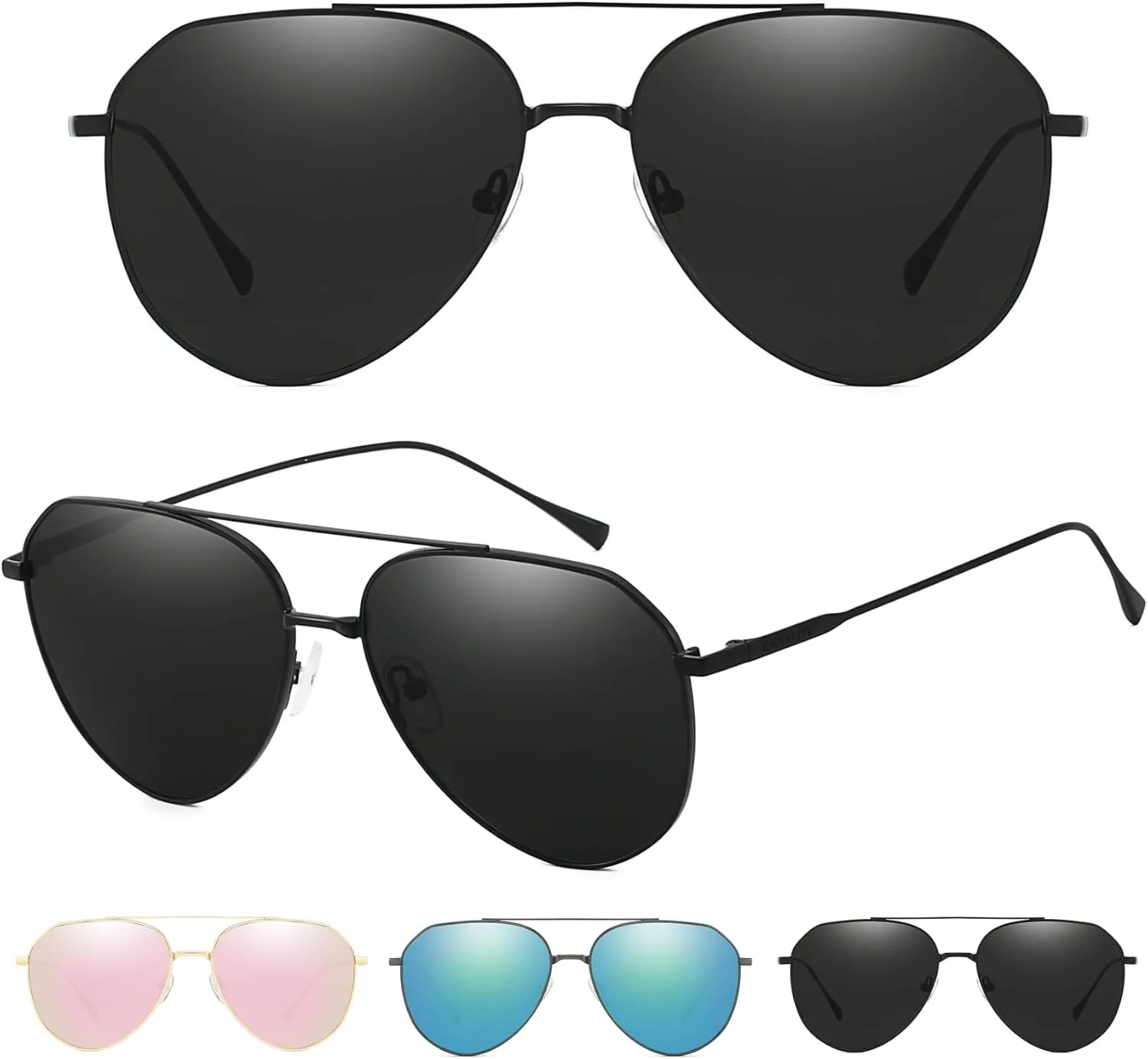 

Универсальные солнцезащитные очки-авиаторы большого размера — легкие очки-пилот, защита от УФ-излучения 400 и регулируемая носовая подушечка GMKATEYE, Black