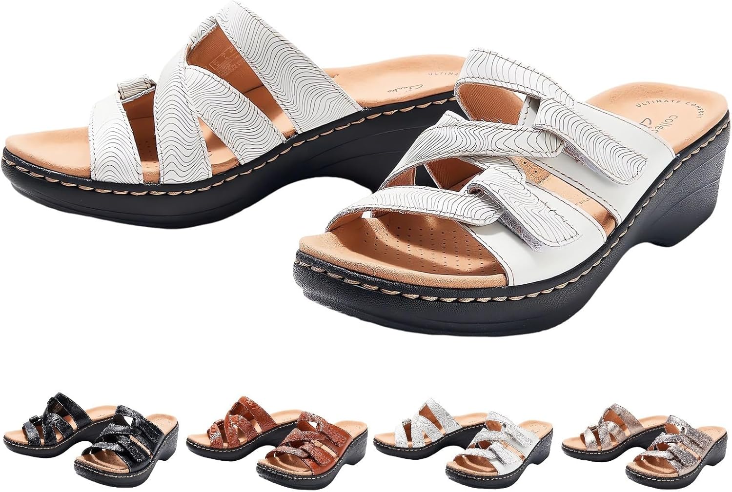 

Женские ортопедические сандалии с застежкой из искусственной кожи, на танкетке, с открытым носком, широкой подошвой, ортопедические тапочки, противоскользящие, удобные для ходьбы, ретро-шлепанцы для ношения весь день Generic, белый