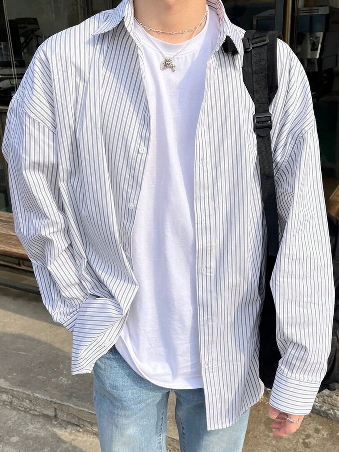 

Мужская летняя полосатая рубашка с длинными рукавами Dazy, черно-белый