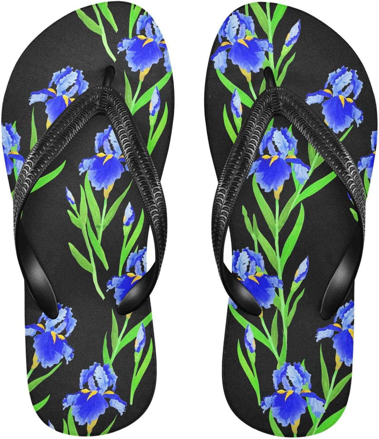 

Черные шлепанцы с рисунком ирисов, пляжные сандалии-вьетнамки, резинескользящие летние тапочки для женщин и мужчин Sinestour