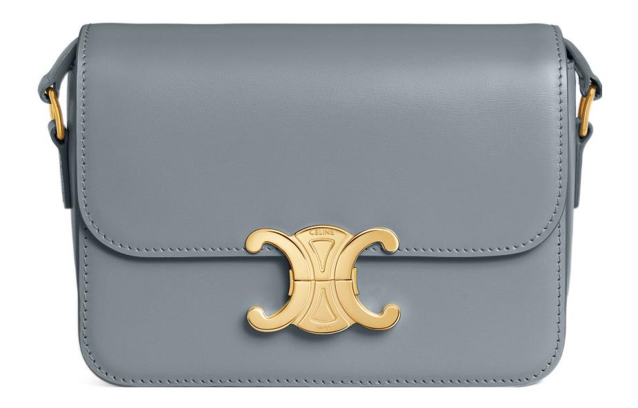 

Celine Женская сумка через плечо Triomphe из блестящей коровьей кожи, сине-серого цвета