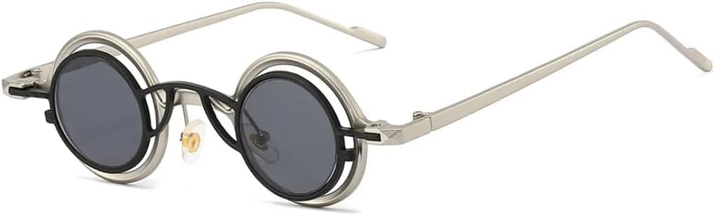 

Круглые солнцезащитные очки унисекс для женщин и мужчин, в стиле стимпанк, хип-хоп, солнцезащитные очки с защитой от УФ-излучения UV400, маленькие UATXTAU, Silver Leg Black