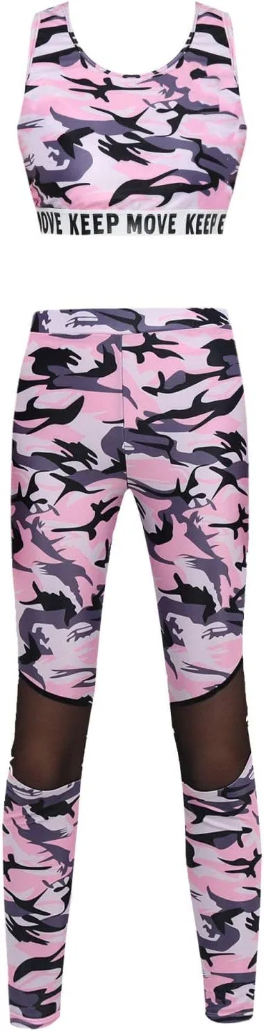 Спортивный комплект для девочек Moily с камуфляжным принтом, Camouflage Pink