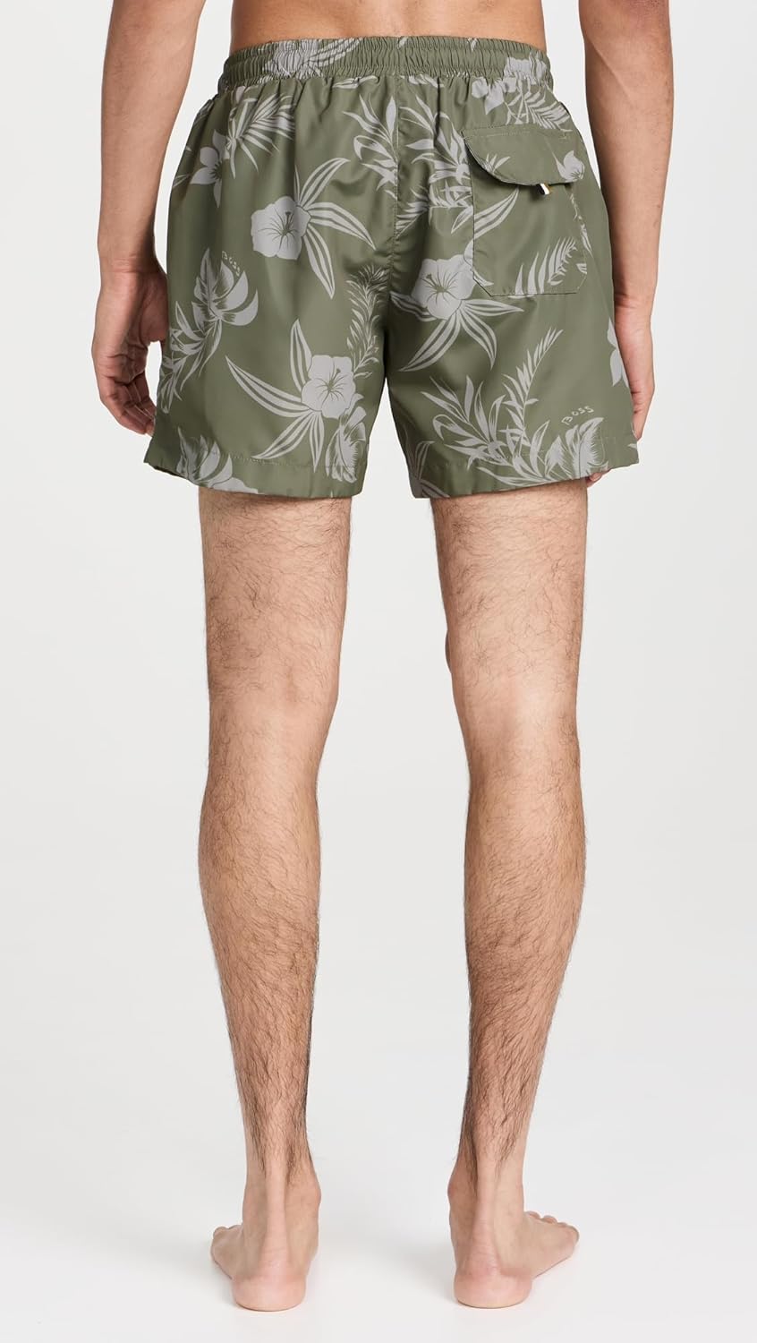 Плавки-шорты BOSS мужские Reev с тропическим принтом, 4,75 дюйма, Green Khaki Floral — фото 3