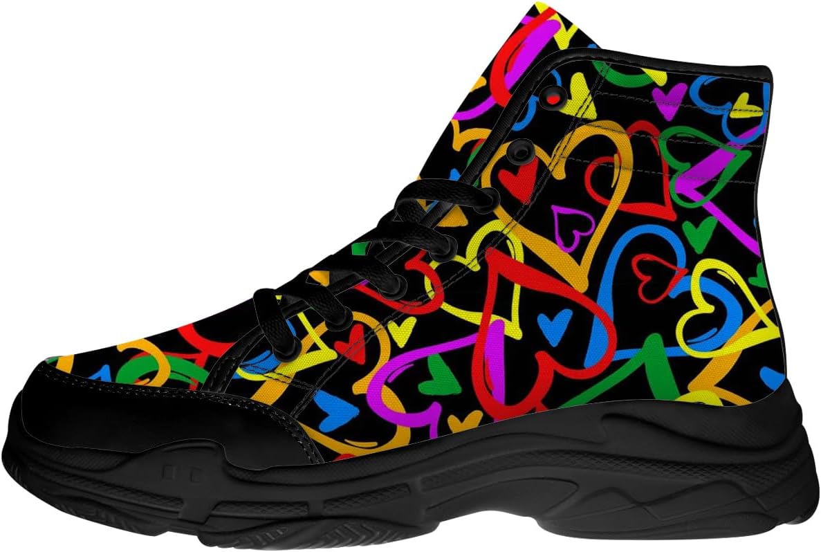 

Женские высокие кеды с сердечками, кружевные кеды на платформе из печатного текстиля, подарки для нее и для него Generic, 3102 Hearts Rainbow