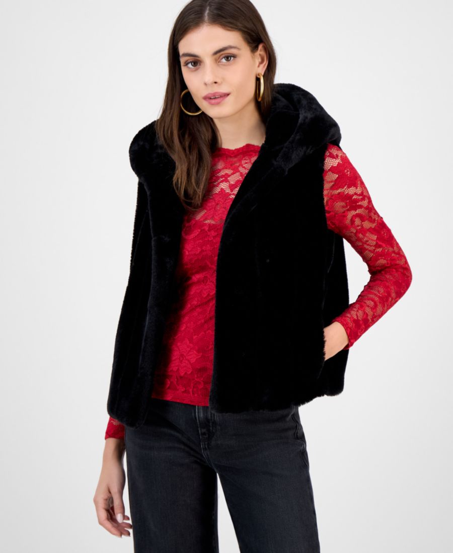 

Женский жилет Sophy с капюшоном из искусственного меха GUESS, Jet Black Multi
