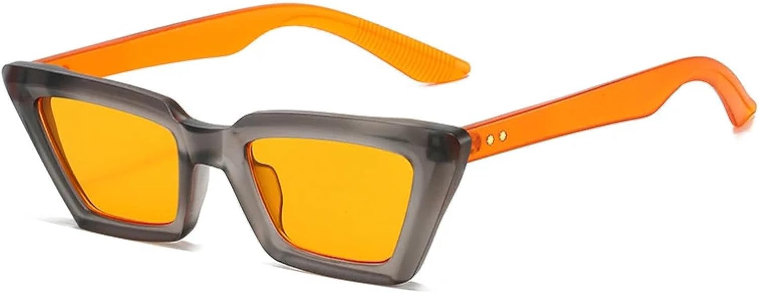 

Солнцезащитные очки с защитой от УФ-излучения UV400 для женщин и мужчин | Маленькие очки «кошачий глаз» с заклепками | для занятий спортом на открытом воздухе DSVIGF, Grey Orange