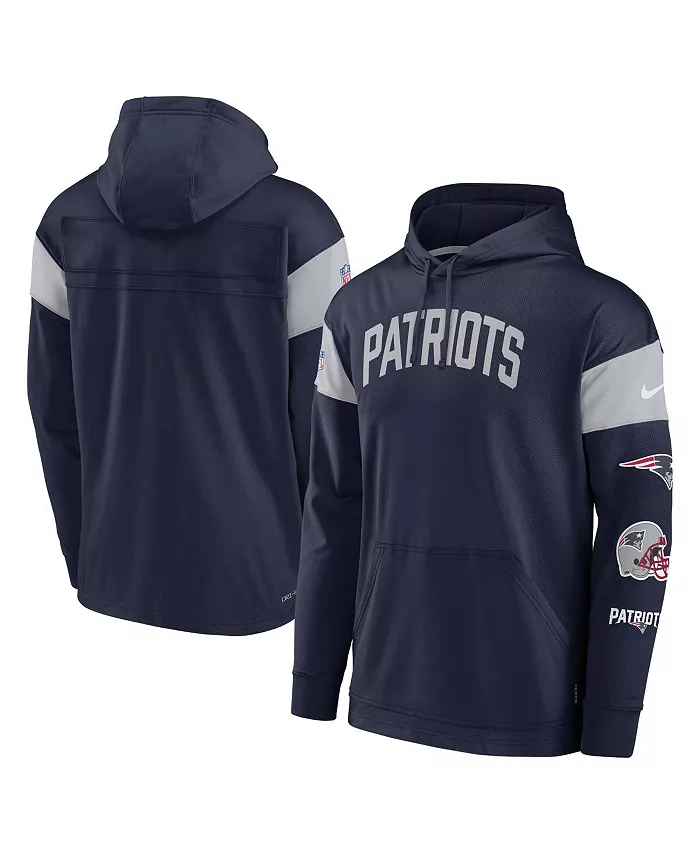 

Мужская синяя толстовка с капюшоном New England Patriots Sideline Athletic Arch Jersey Performance Pullover Nike
