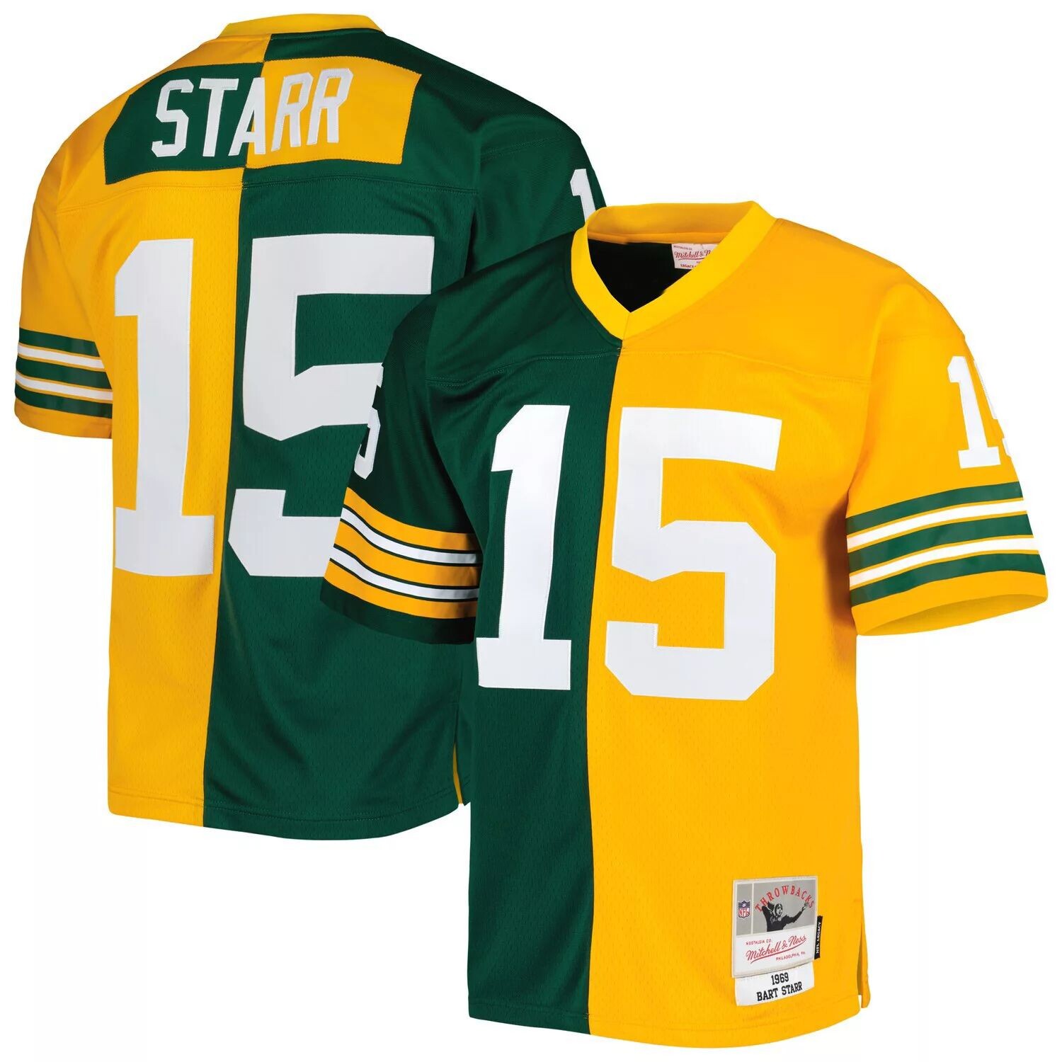 

Мужская футболка Mitchell & Ness Bart Starr Green/Gold Green Bay Packers 1969 Split Legacy Replica Jersey