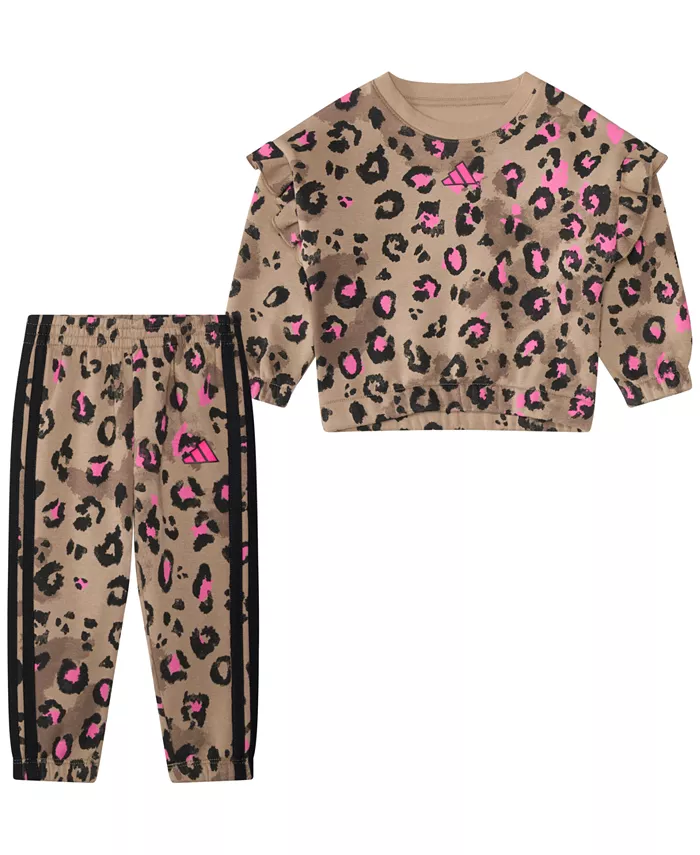 

Детский комплект для девочек из 2 предметов с принтом животных топ и штаны Adidas, коричневый