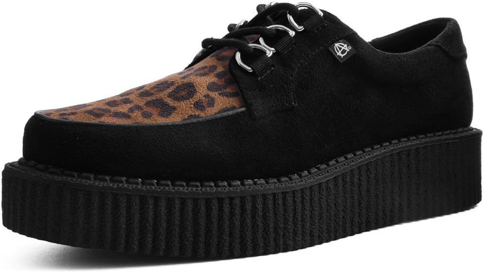 

Кроссовки T.U.K. Faux Suede Creeper для женщин и мужчин, 3-шнуровые туфли с переплетением, Классический круглый носок и подошва, Комфорт для повседневной носки, Leopard