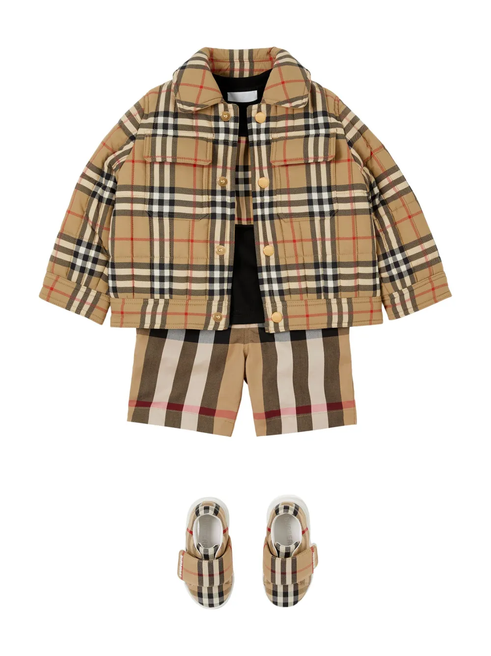 Стеганая куртка в клетку Vintage Check BURBERRY KIDS, нейтральный — фото 4