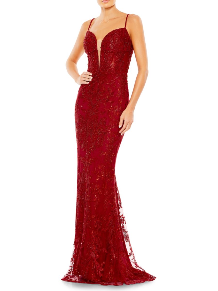 

Платье-русалка с декором Mac Duggal, красный