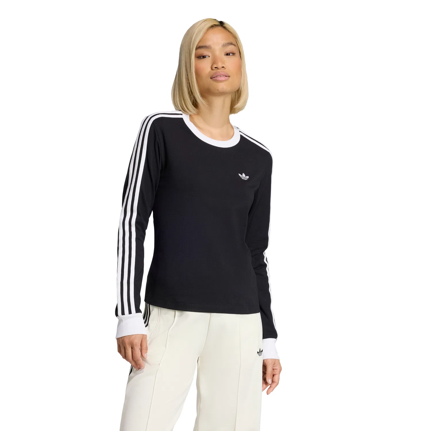 Женская облегающая футболка с длинным рукавом и тремя полосками от adidas — фото 4